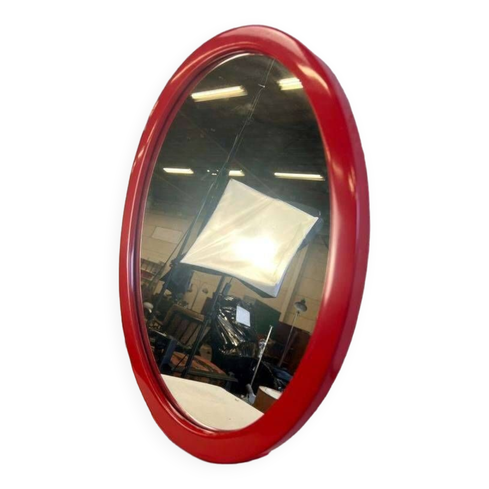 Vintage space age mirror in orange red