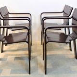 Set of four Strip dining chairs with dark brown ash armrests by Gijs Bakker for Castelijn