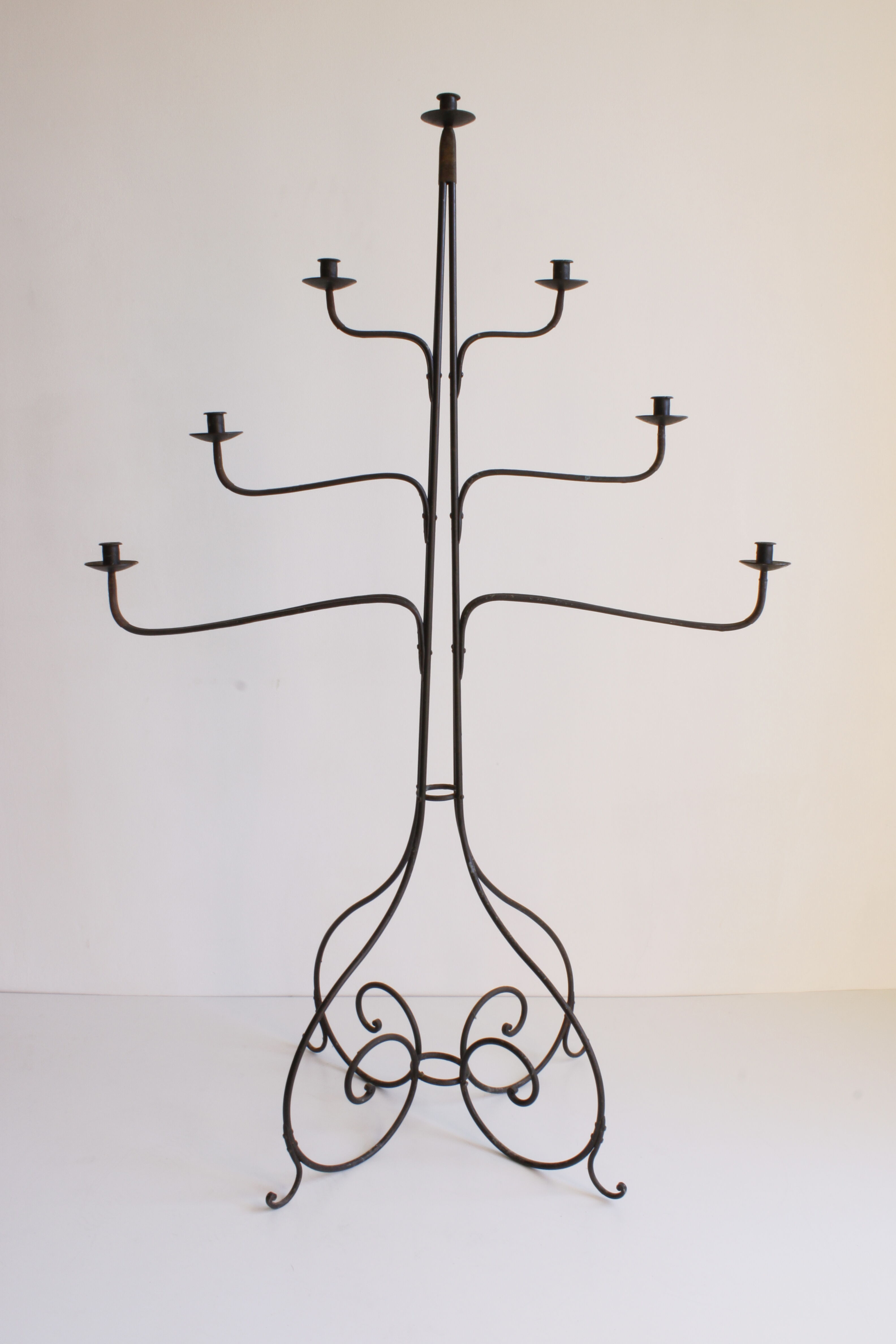 Large Wrought Iron Floor Candelabra, 1950s