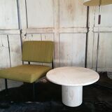 Round bass table in travertine