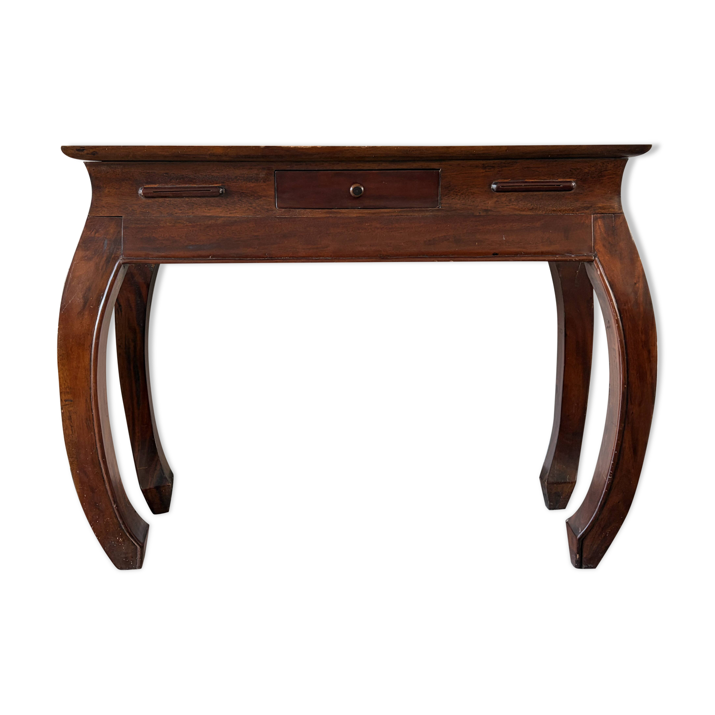 Solid wood console in colonial style – curved legs – drawer – 100x40x81cm