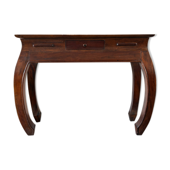 Solid wood console in colonial style – curved legs – drawer – 100x40x81cm