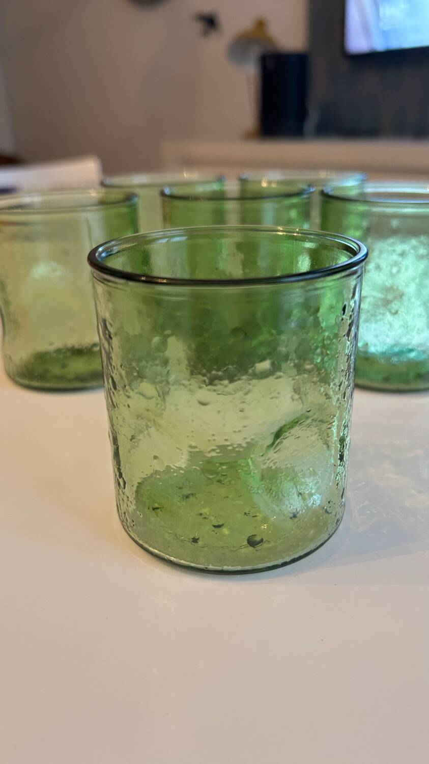 6 vintage bubble glass glasses