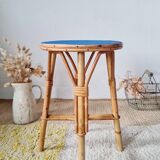 Rattan stool - round painted top in Klein blue