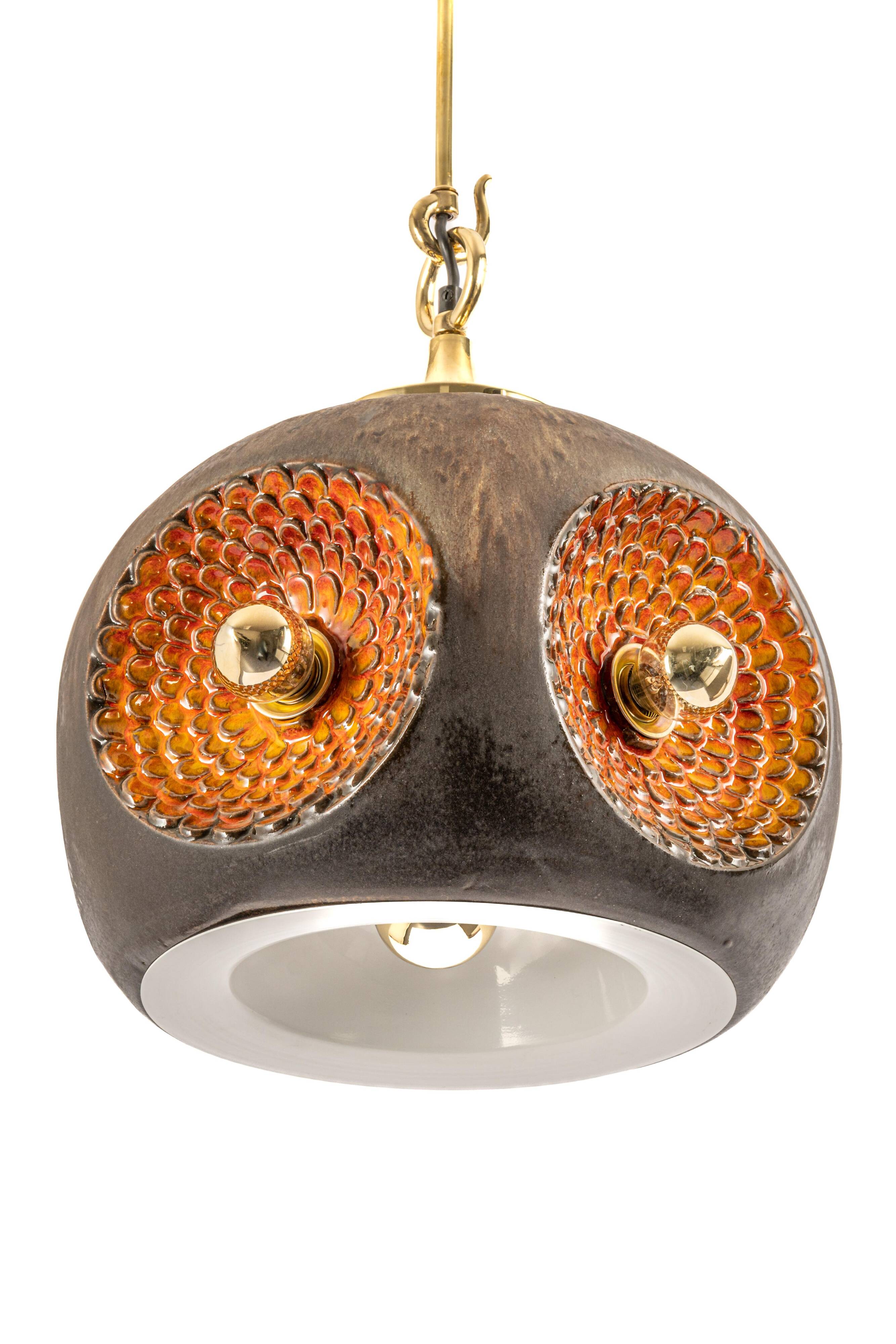 brown and orange ceramic Sputnik pendants, Germany, 1970s