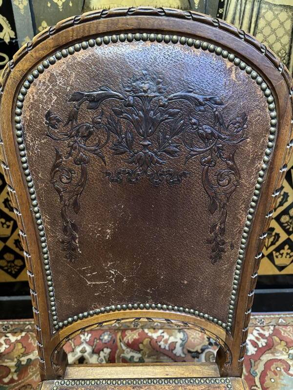 Set of 4 Louis XVI leather chairs