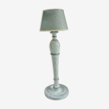 Wood lamp turned patinated gray green