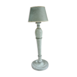 Wood lamp turned patinated gray green