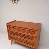 Commode bois et rotin vintage
