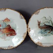 Antique fish service J. Pouyat porcelain Limoges plate 61 cm, 8 plates