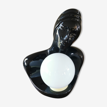 Lampe vintage années 80 buste de femme en céramique noire