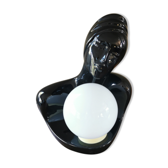 Vintage lamp 80s bust of woman in black ceramic