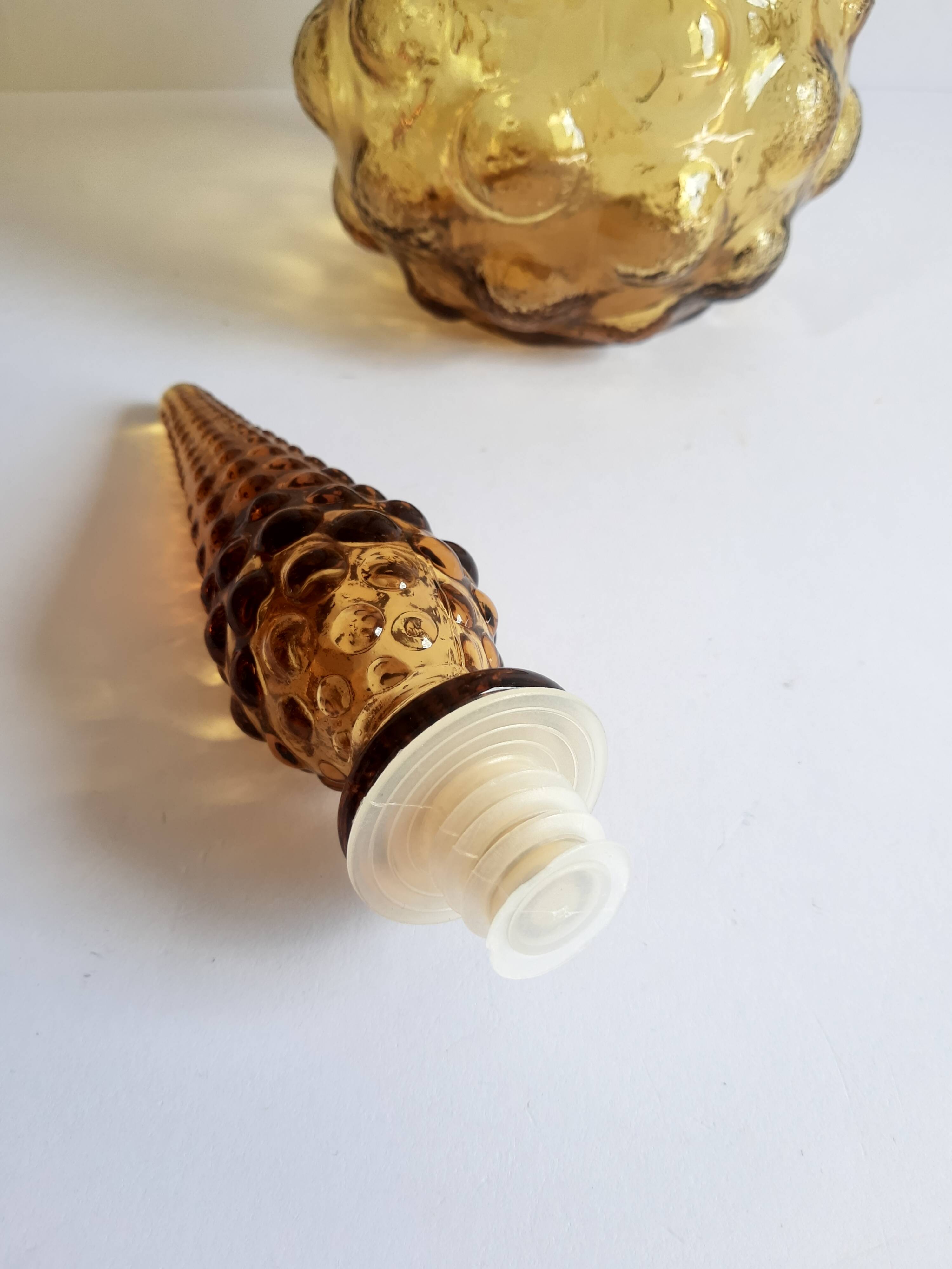 Italian carafe amber yellow glass vintage bubbles