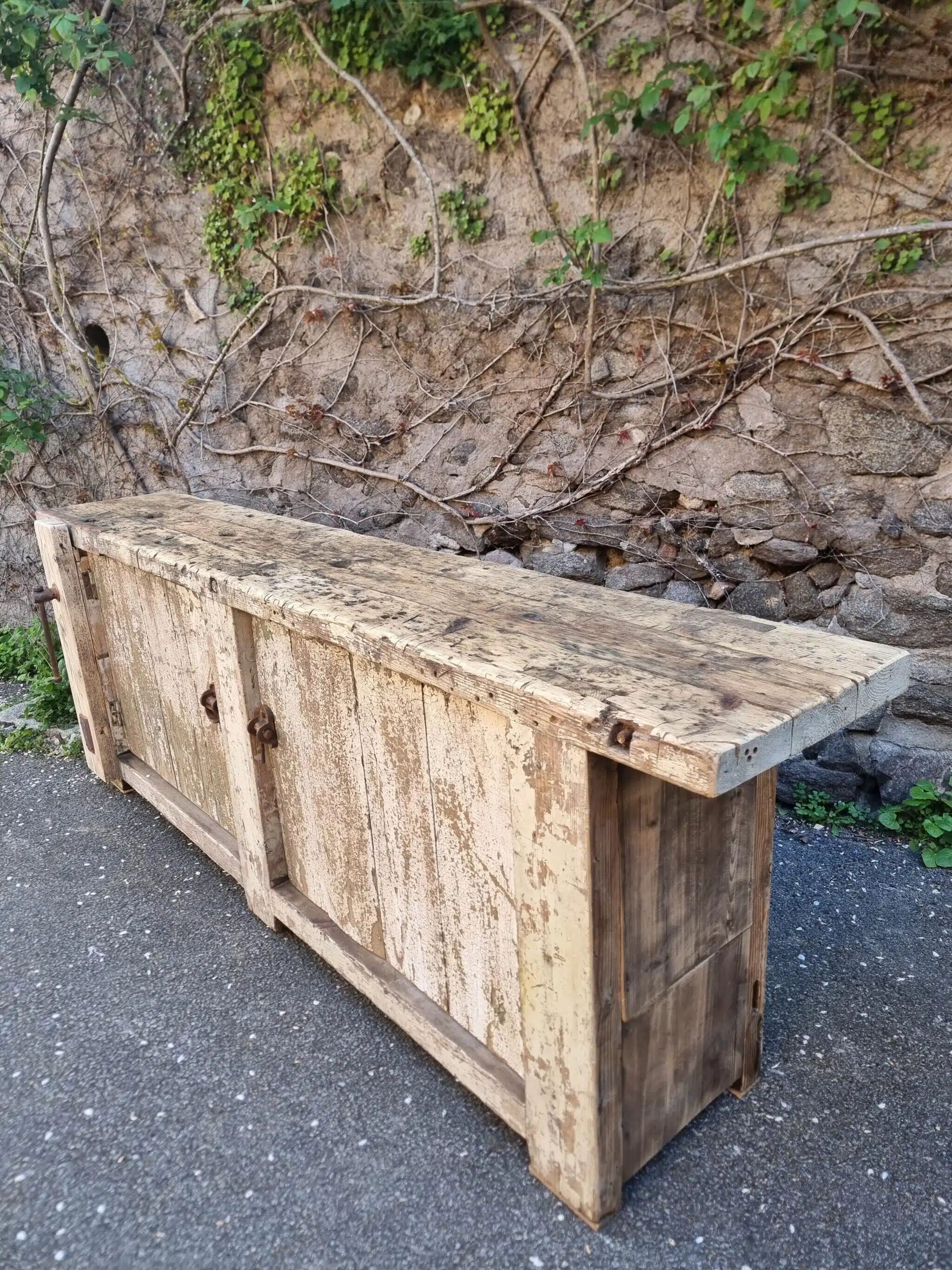 Established ancient French console table / kitchen island / shop counter, early 1900s.