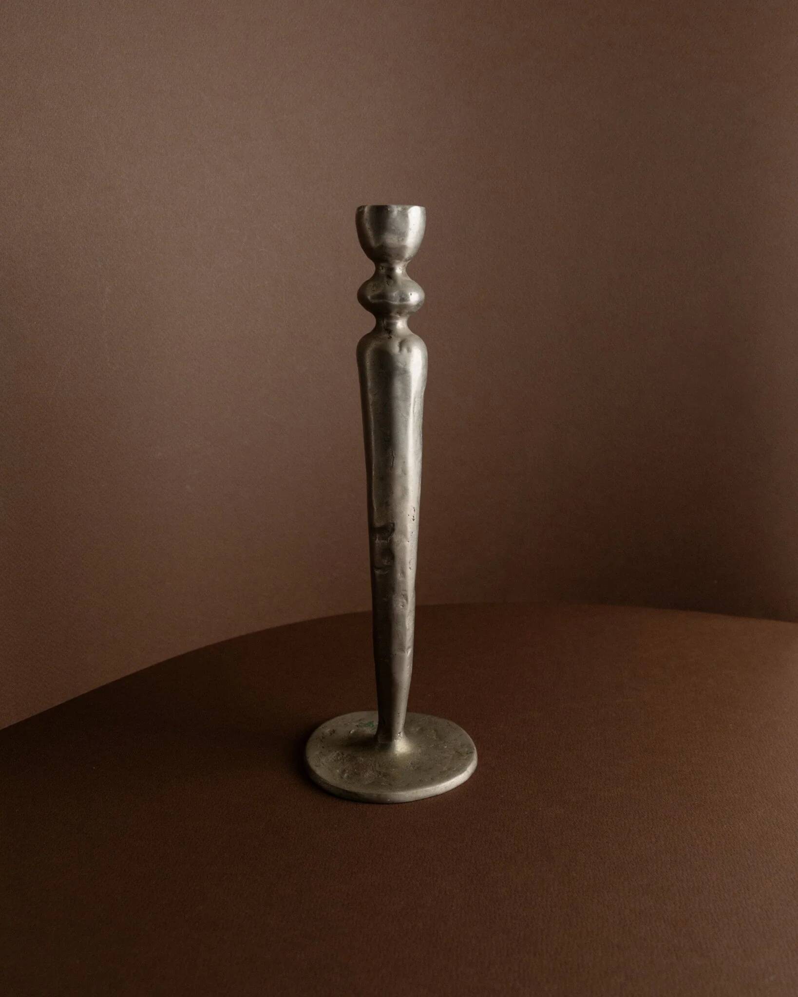 Brutalist vintage candlestick in gris patinated metal from Sweden, 1970s decorative lighting gift