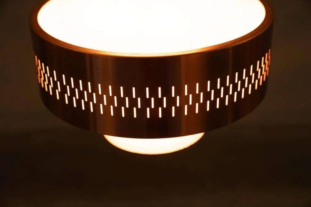 Vintage Swedish pendant lamp in copper opaline, minimalist suspension.