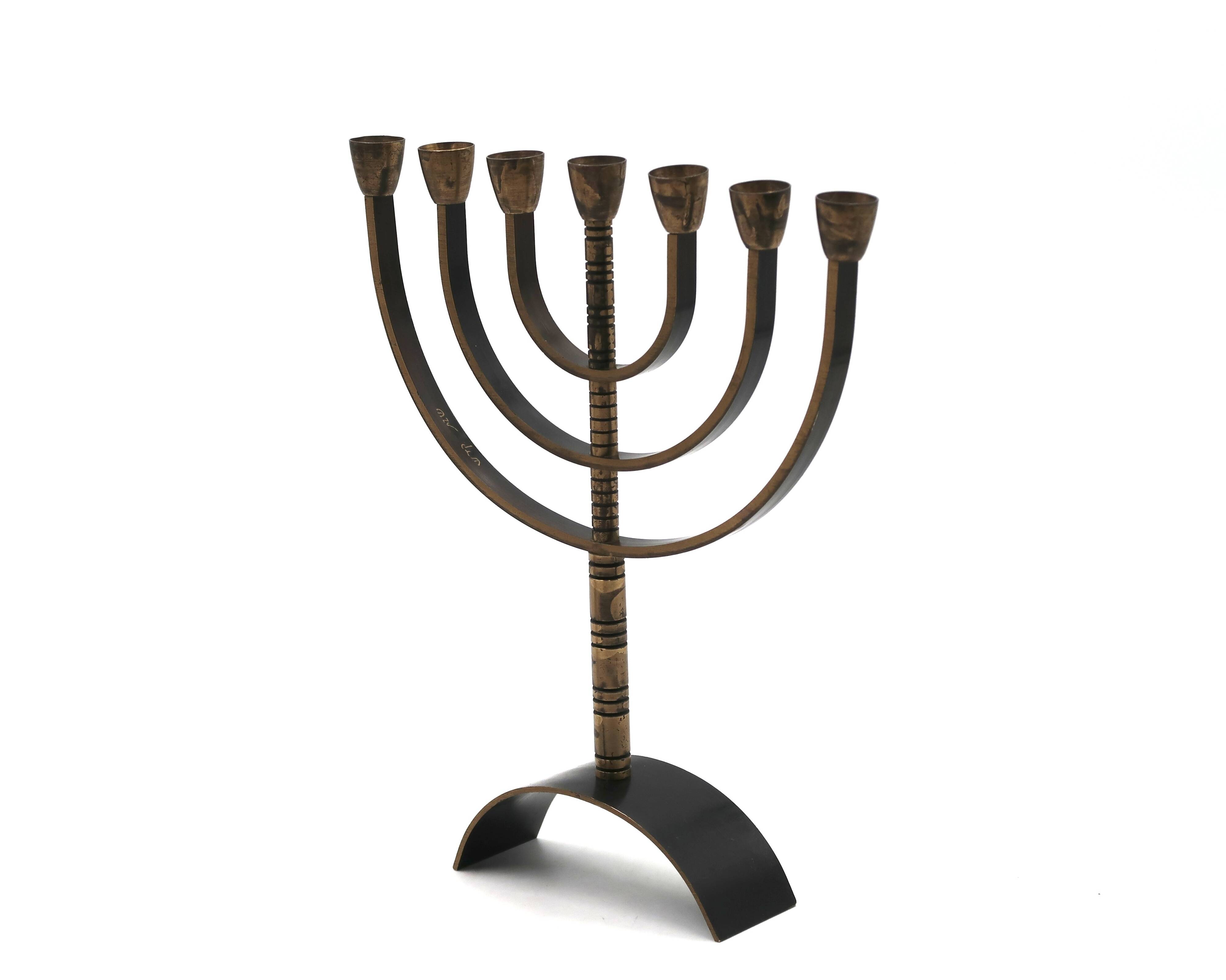 Brass 7-branch candelabra Menorah, 1960s
