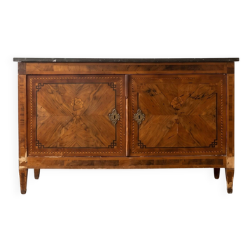 Antique buffet with marquetry and marble top.
