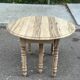 Round extendable dining table with flaps, stripped in raw oak, with 4 extensions.