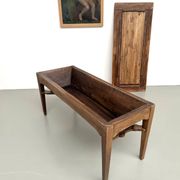 Farm table, old solid oak dough trough, France, around 1920.