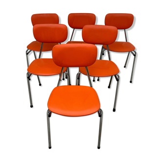 Set of 6 vintage chairs in orange skaï