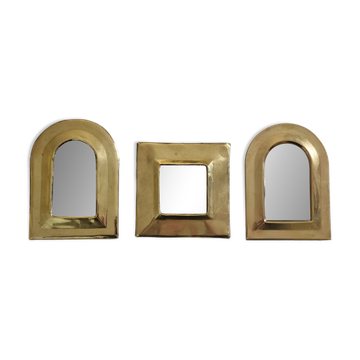 Ensemble de 3 miroirs en laiton formes arche et carré 11 x 15 cm