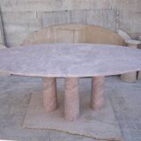 Oval Red Travertine Mario Dining Table with Column Legs by My Habitat Desig