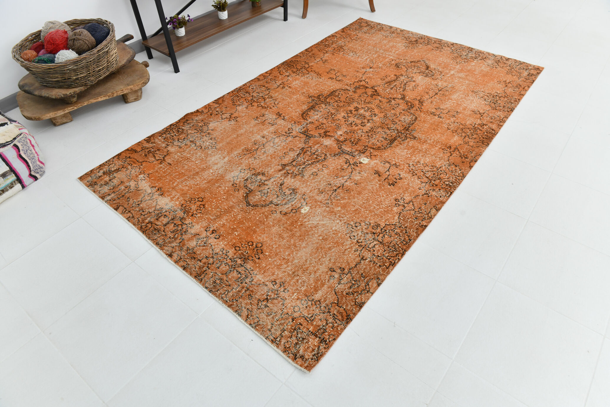 5x9 brunt orange classic turkish rug, 151x266cm