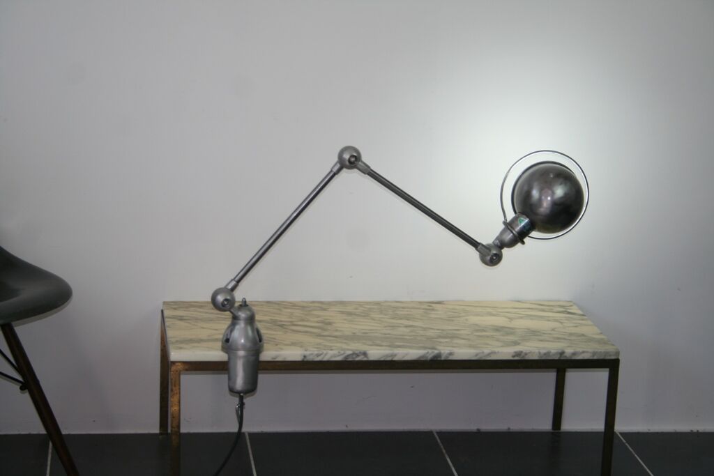 Jieldé desk lamp 2 arms 40cm base seed glossy varnish, Vintage industrial Jean Louis Domecq