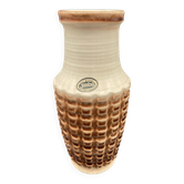Vintage Jasba ceramic vase – brown and white geometric relief – A