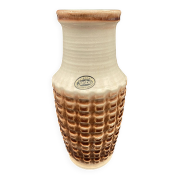 Vase vintage Jasba en céramique – relief géométrique brun et blanc – A