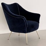 Italian Armchair with Brass Legs reupholstered in Magnificent Velvet