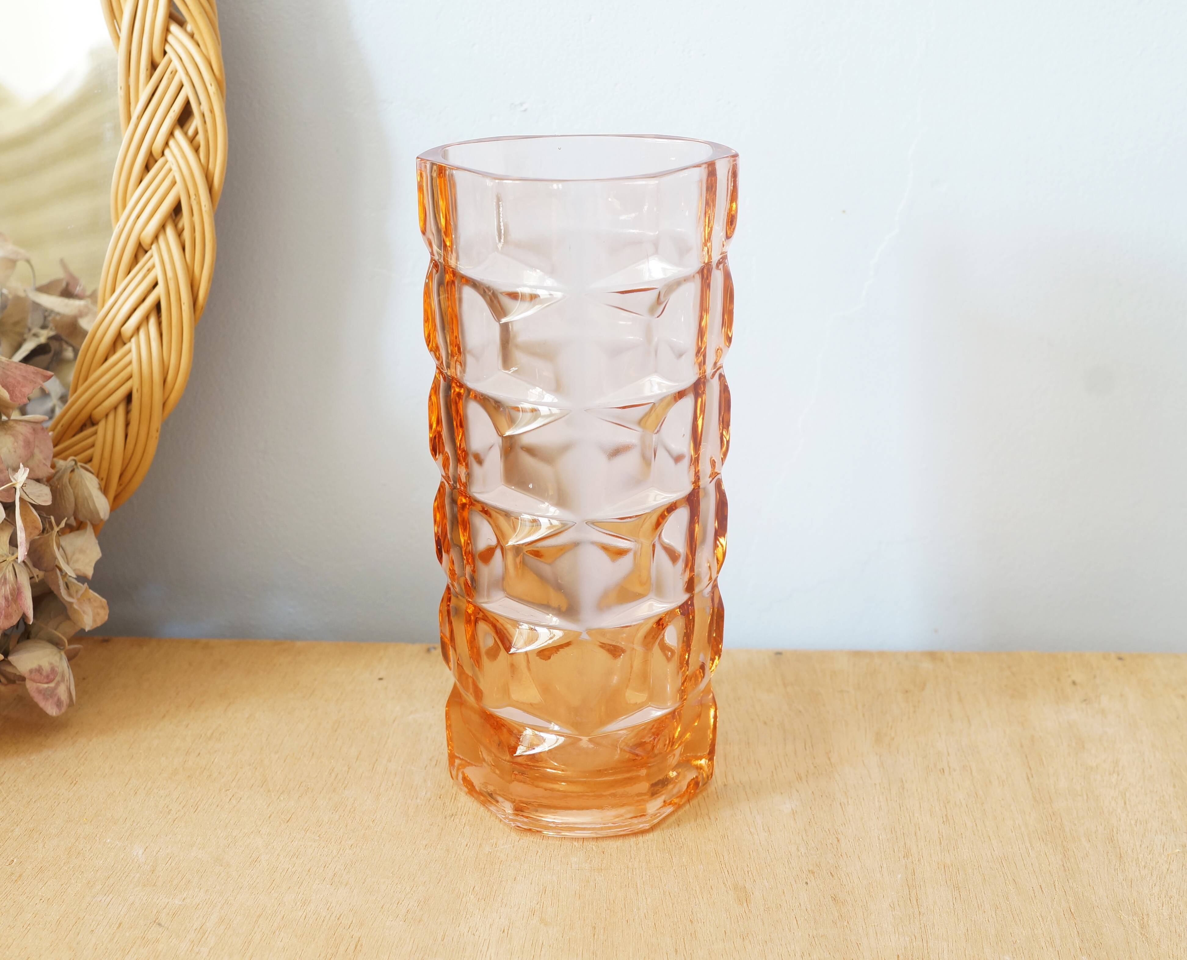 Luminarc type molded glass vase pink color 70s