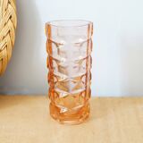 Luminarc type molded glass vase pink color 70s
