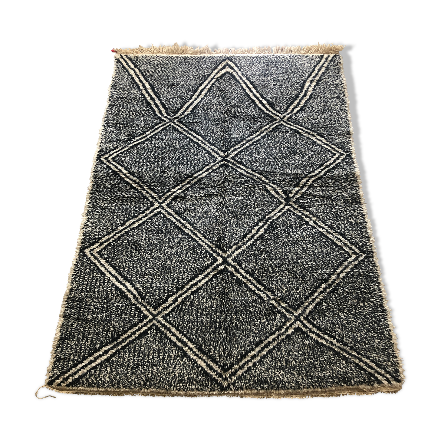 Tapis berbere "Beni Ouarain" moucheté noir et blanc 215x140cm