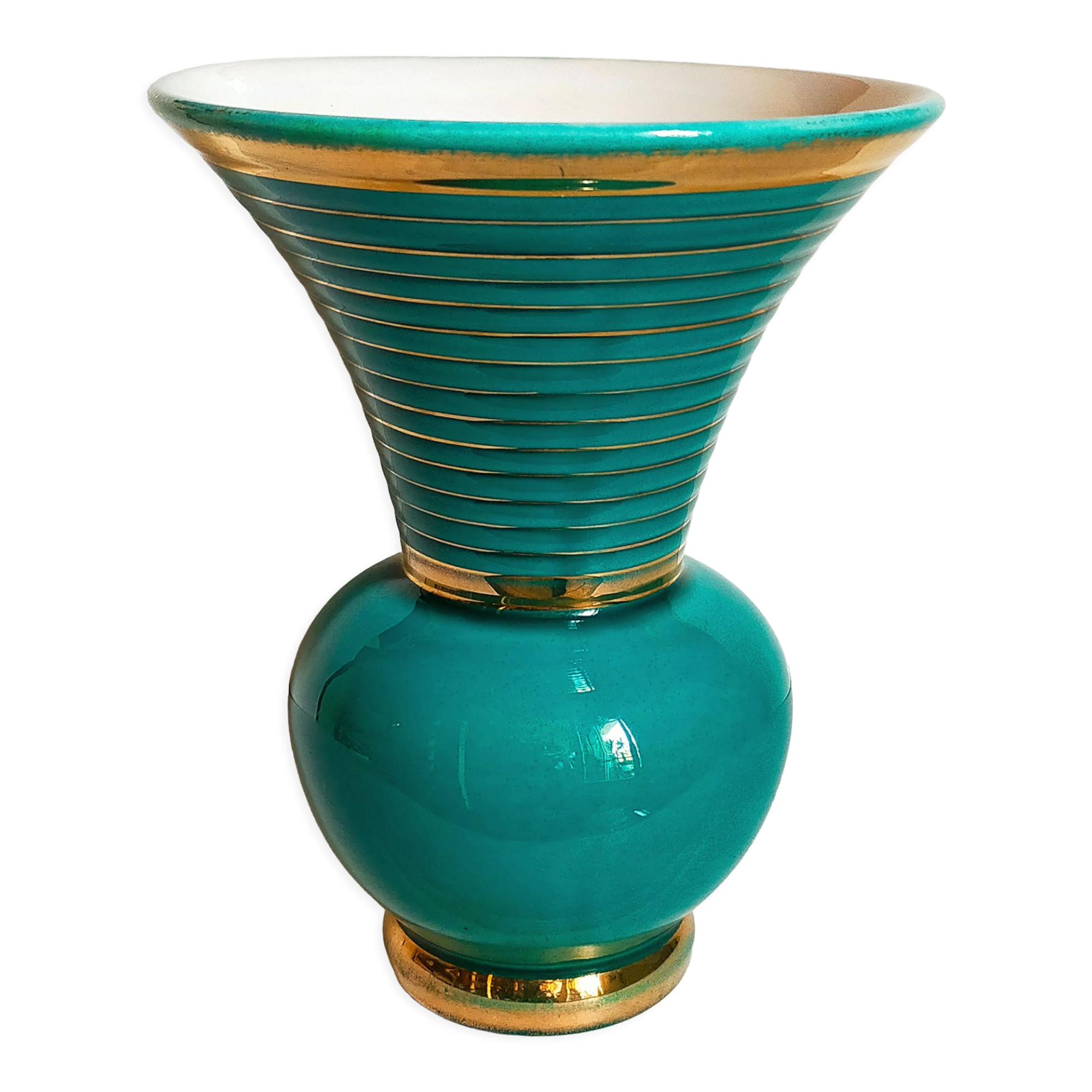 Art-deco vase in green and gold slip