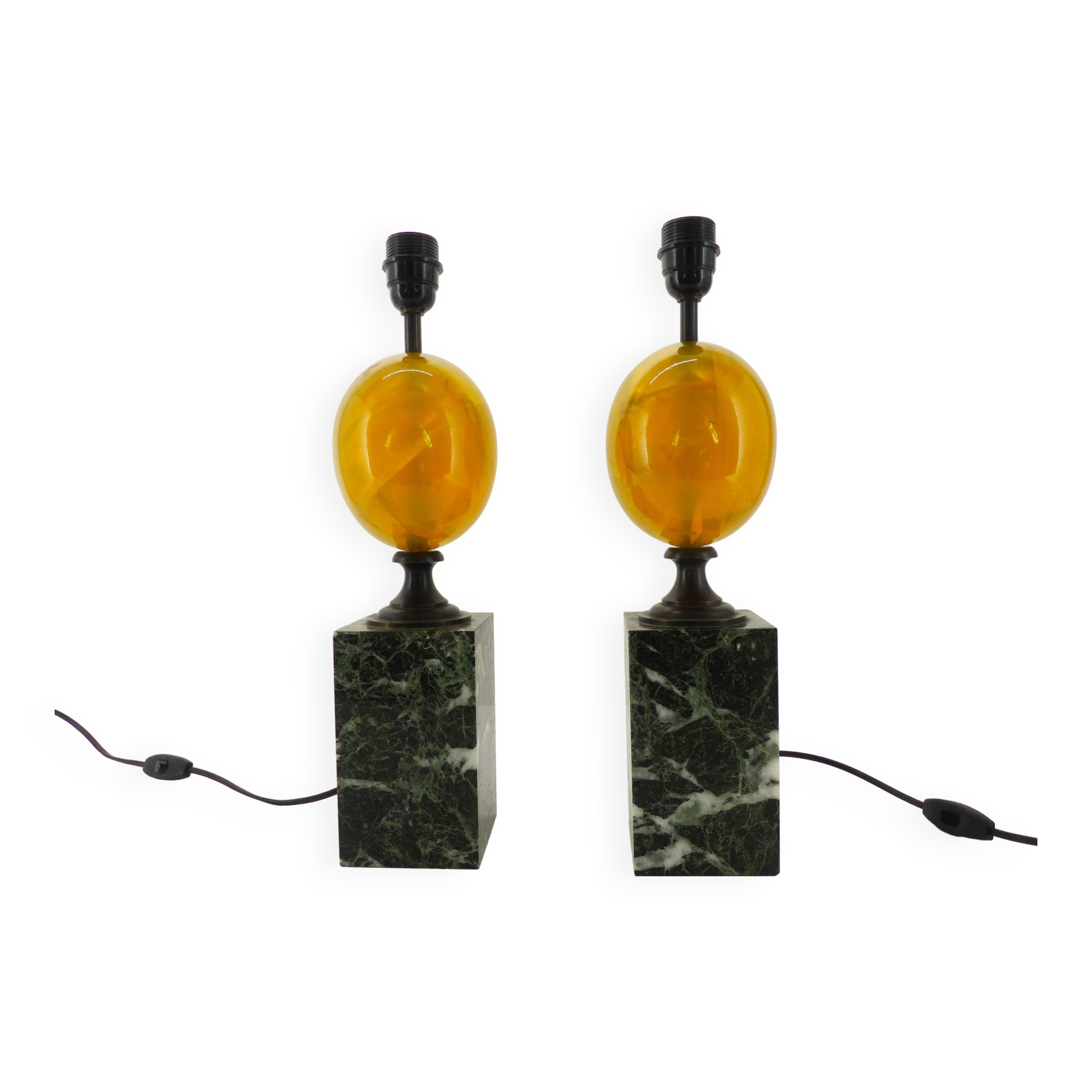 Pair of Maison Charles egg fractal resin and marble lamps