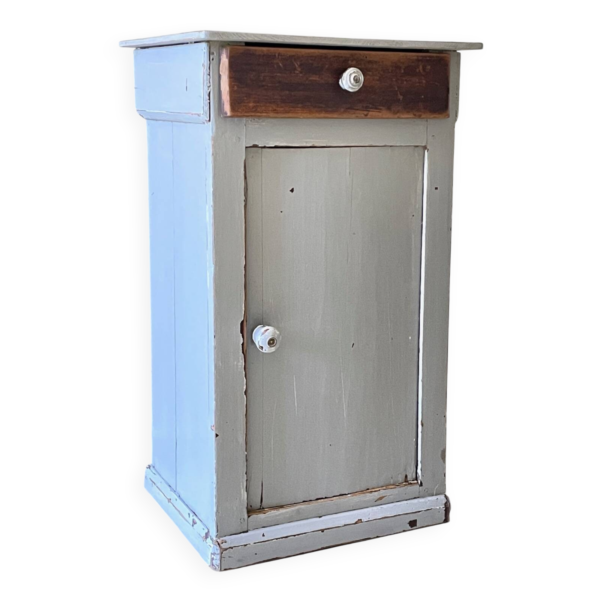 Antique Bedside Table in Weathered Grey Wood