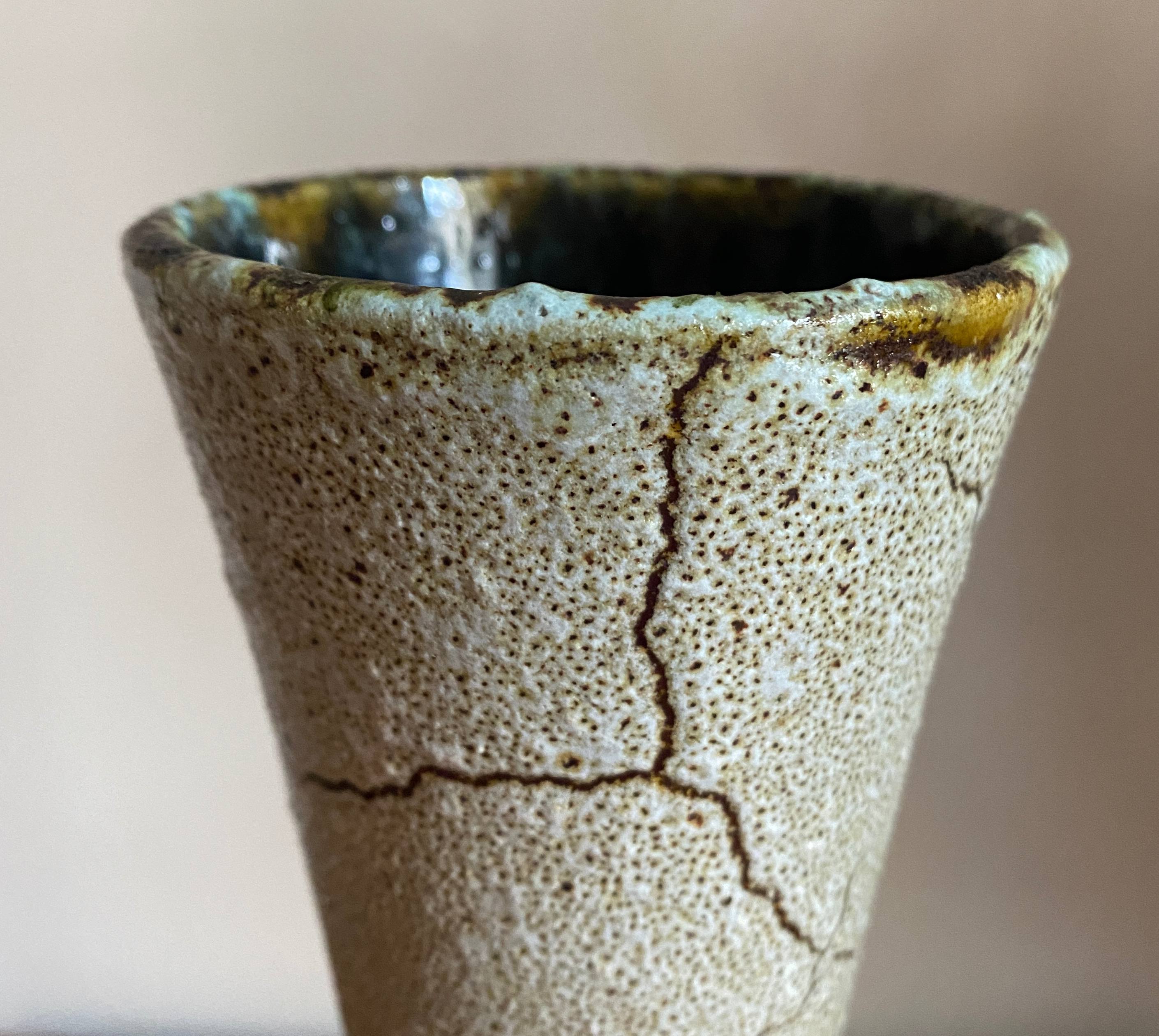 Beautiful vase Diabolo years 60/70 Accolay signed cracked effect