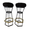 Pair of brass bar stools 80s black metal