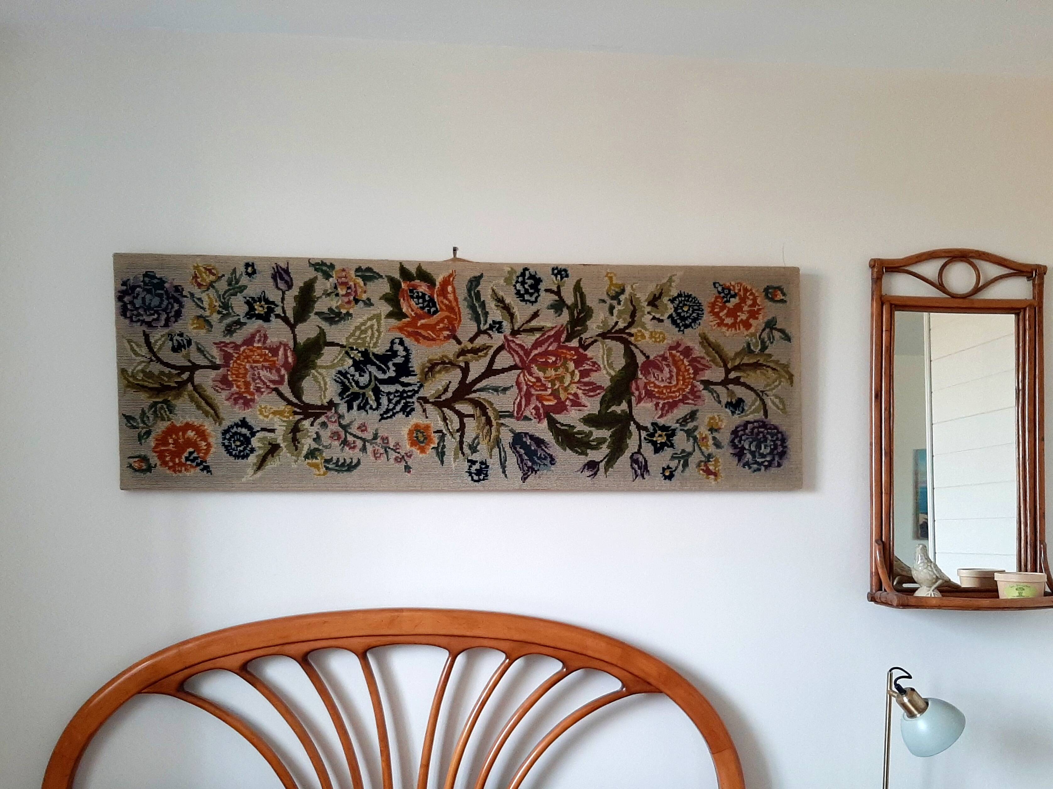 1970s wall tapestry with large multicoloured flowers