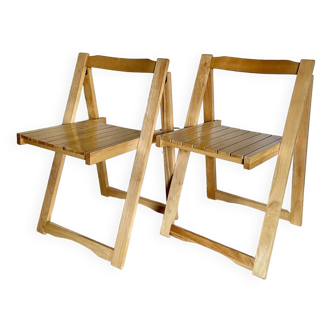 Pair of folding wooden chairs