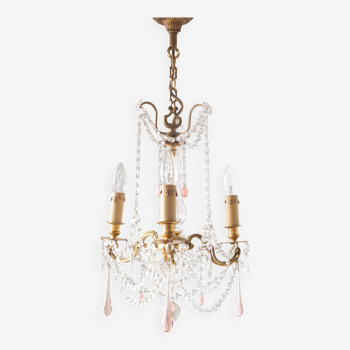 French bronze chandelier and pink tassels 80s