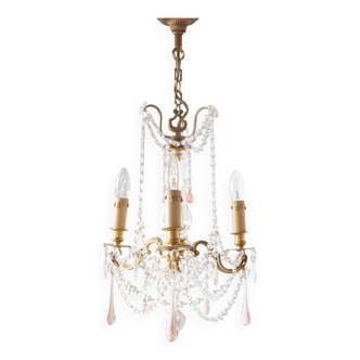 French bronze chandelier and pink tassels 80s