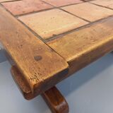 Vintage Brutalist Rustic Rectangular Coffee Table in Solid Oak and Ceramic from the 60s 70s