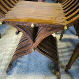Pair of curule armchairs in solid teak circa 1980