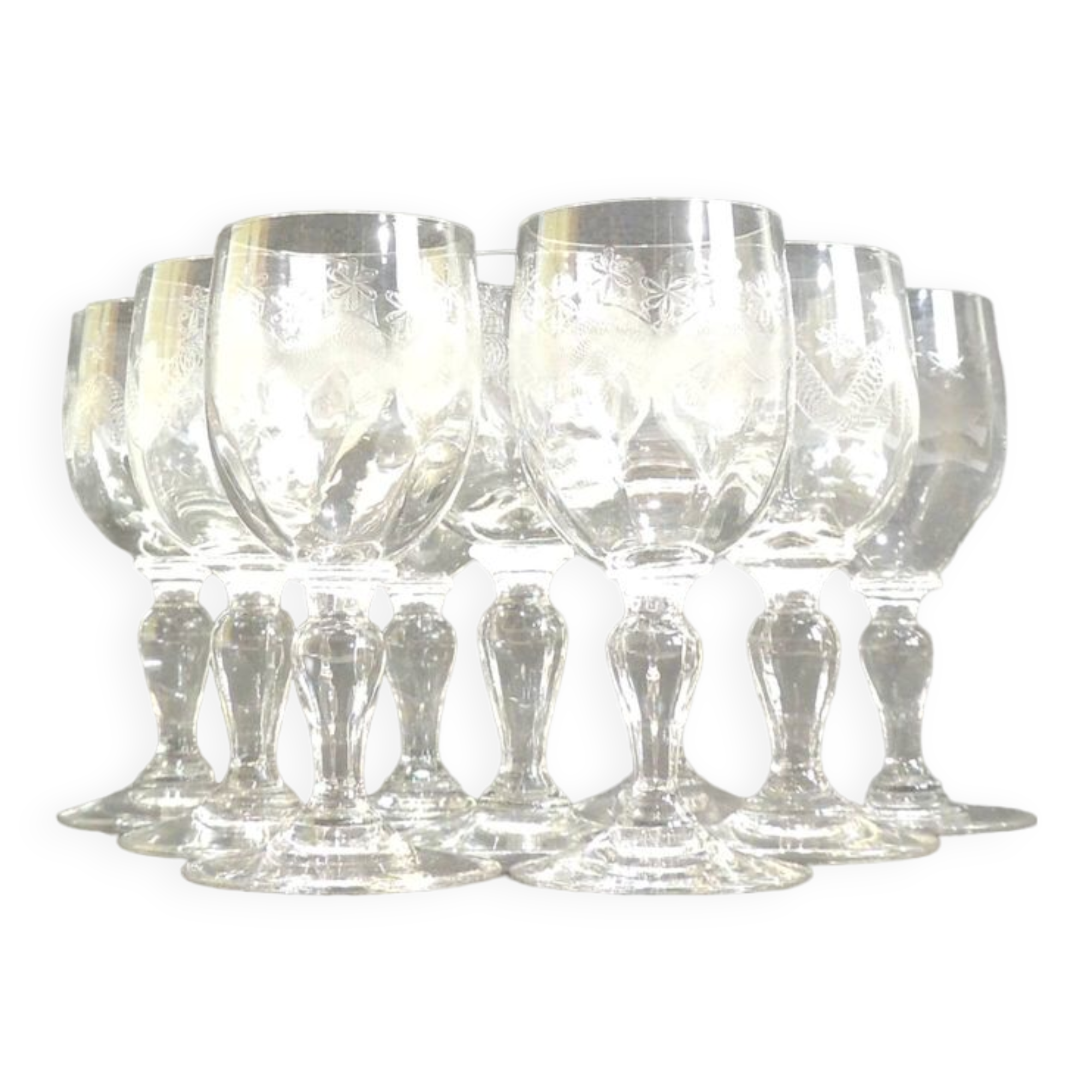 Set of nine engraved crystal liquor glasses, emma model. early 20th century/vintage/thouvenin vierzon