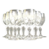 Set of nine engraved crystal liquor glasses, emma model. early 20th century/vintage/thouvenin vierzon