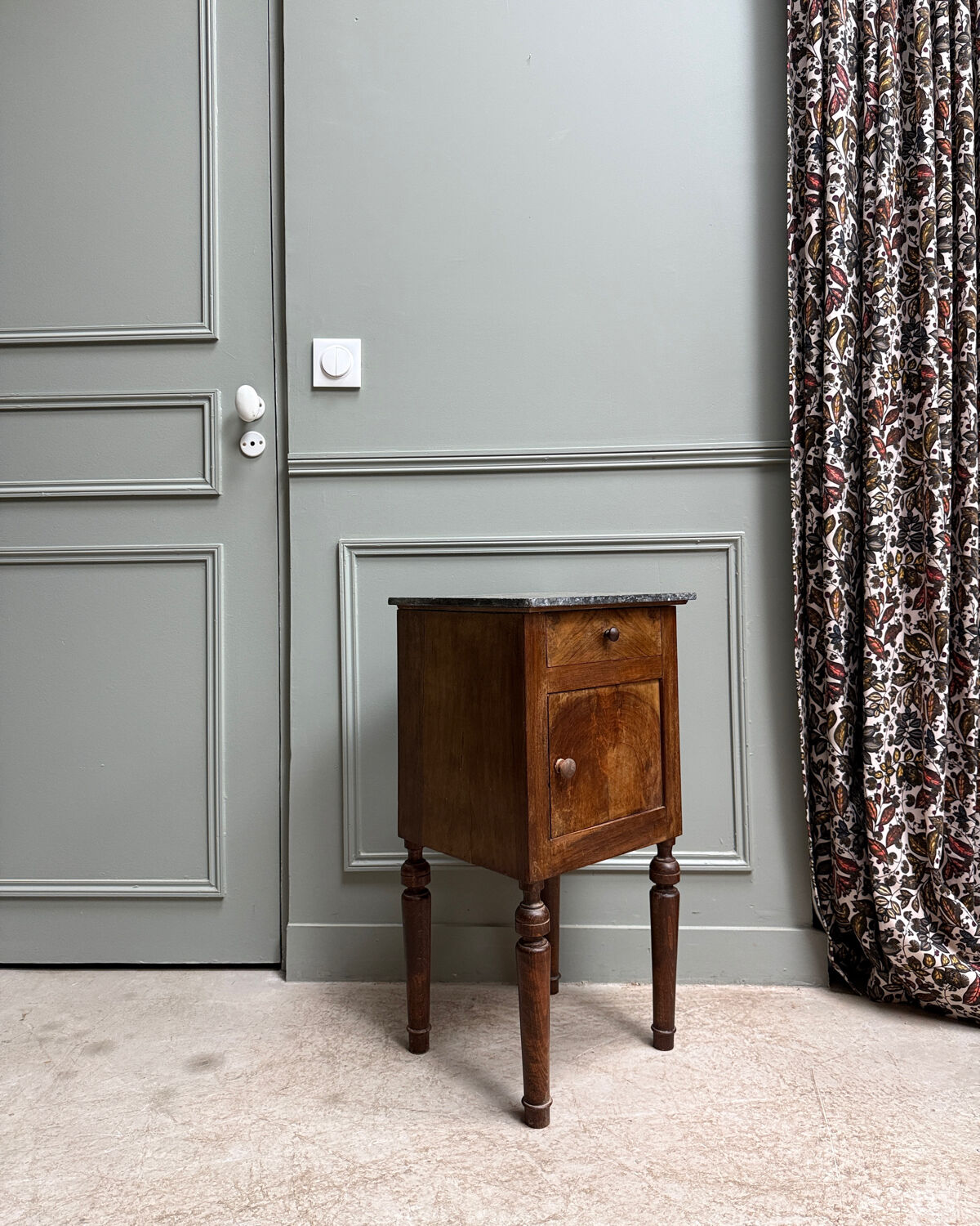 Nightstand in walnut, Napoleon III style.