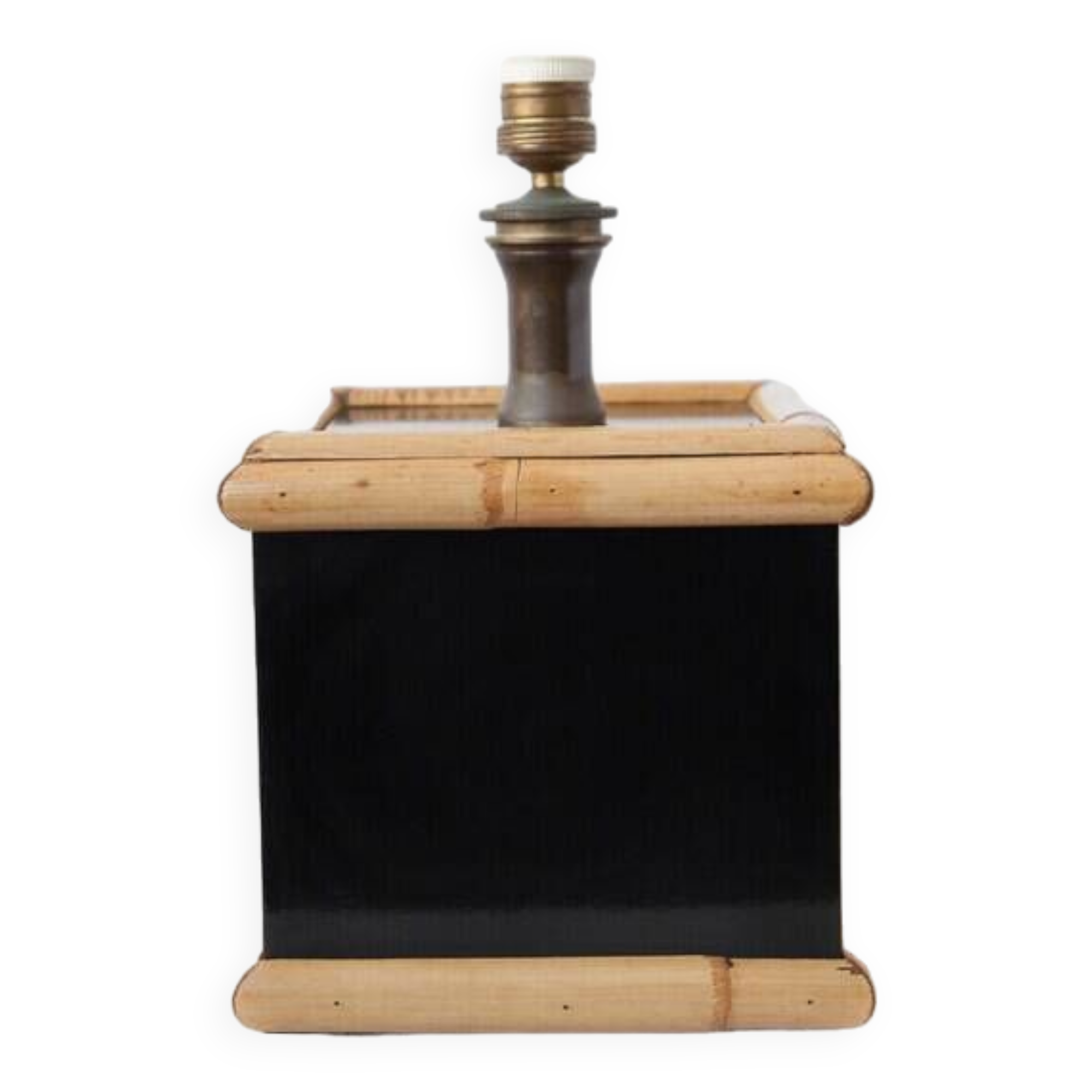 Tommaso Barbi style lamp, table lamp, living room lamp, black lacquered and bamboo square foot lamp